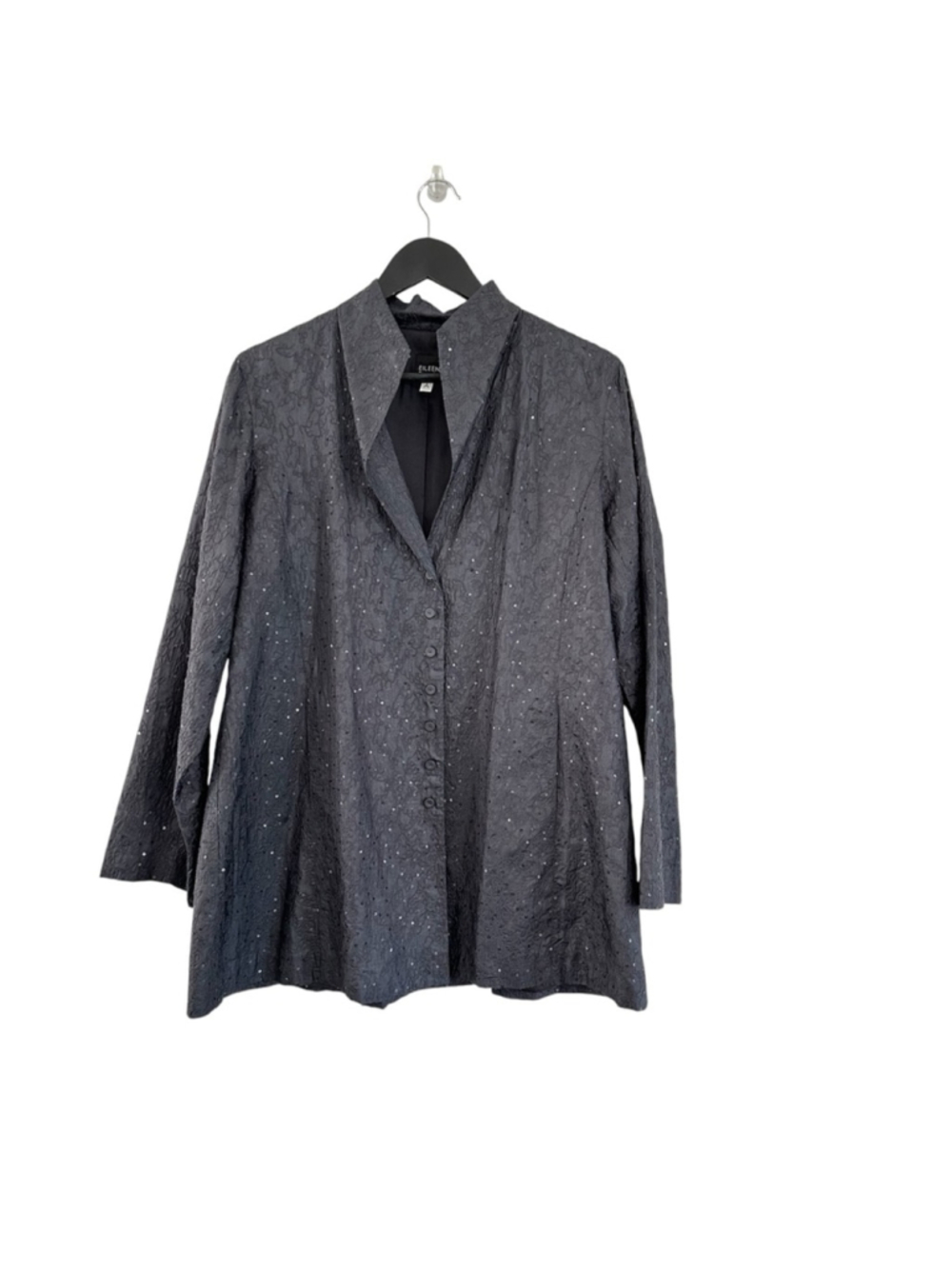 EILEEN FISHER BLACK 100% SILK EMBROIDERED
SEQUINS STAND COLLAR JACKET MEDIUM